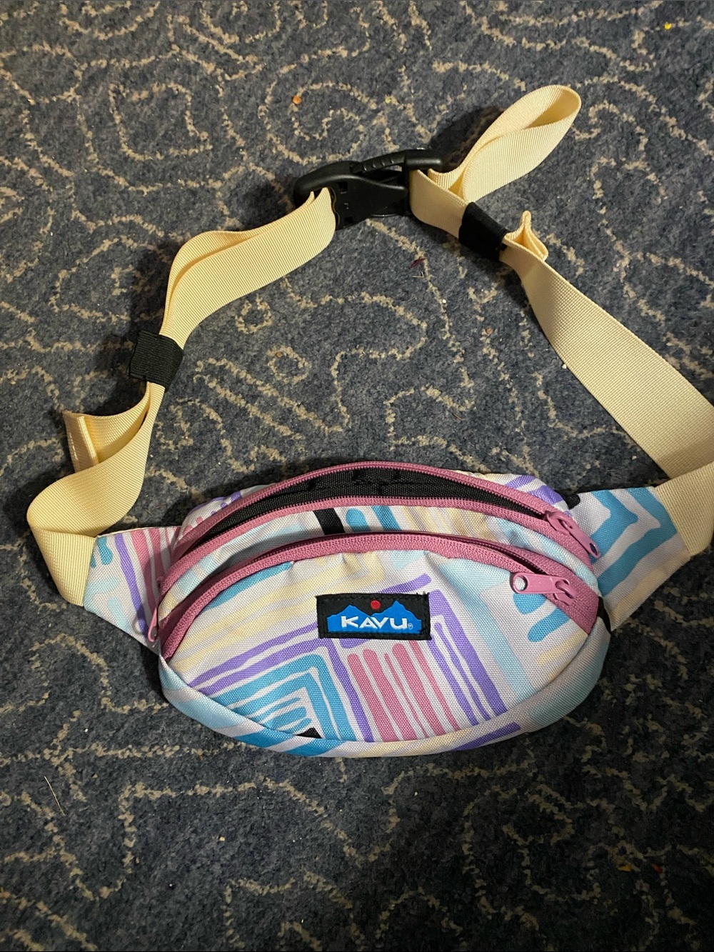 Kavu Pastel Stripe Waist Pack with Yellow Strap
